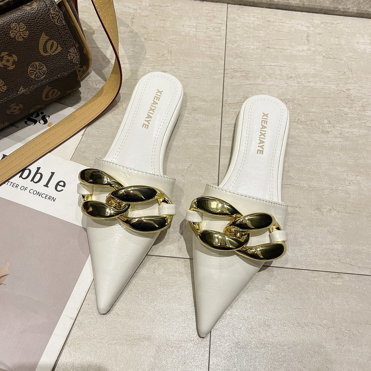 Women Slippers Pointed hot Toe Flat Bottom Sandals New Fashion Outerwear Slip-on Triple Black White Yellow Free shipping