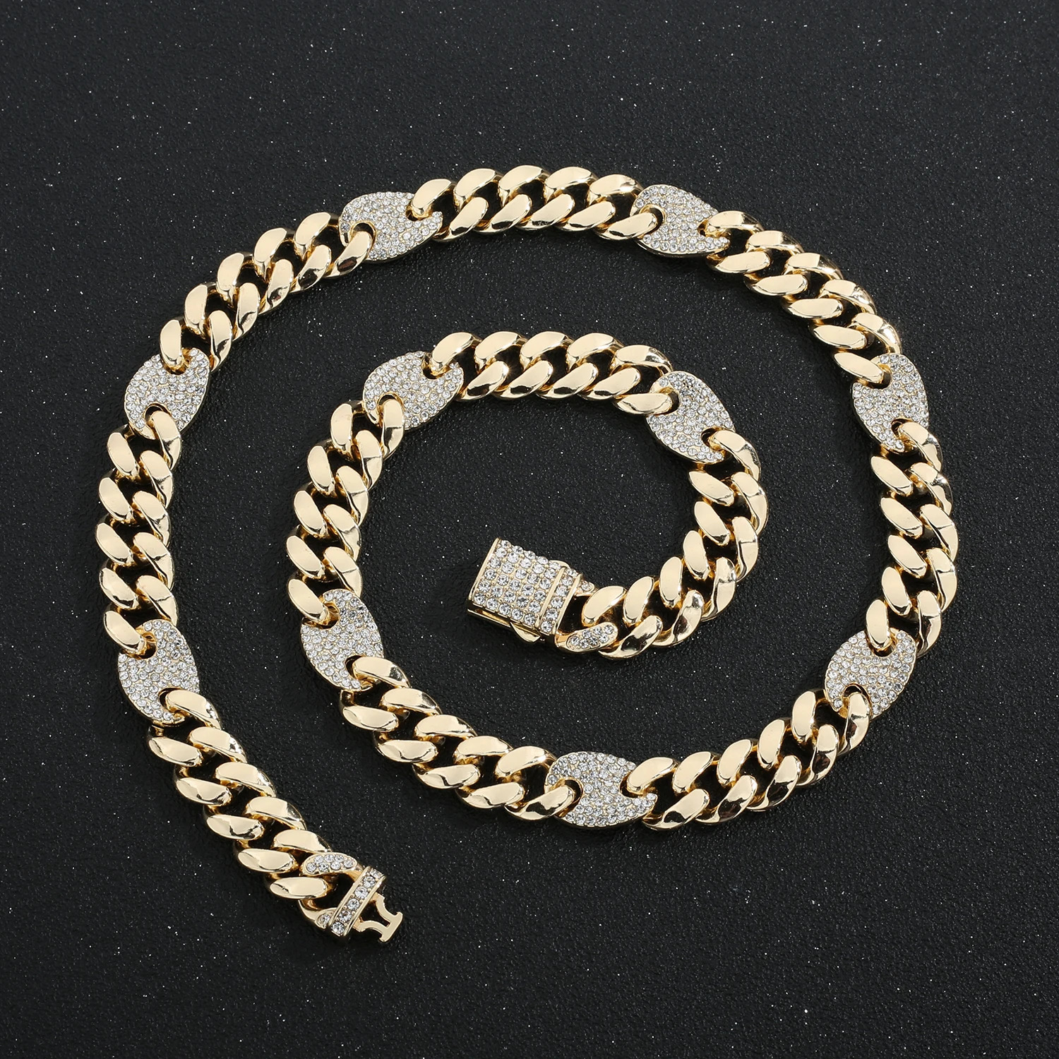 Hip Hop 14k Gold Plated Stainless Steel Jewelry Iced Cadena Hombre Miami Cuban Chain Mens Necklace 250109