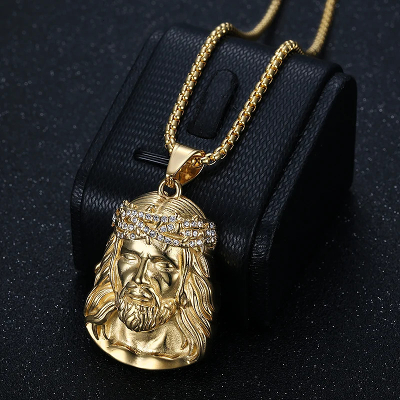 Hip Hop Bling Gold Color Stainless Steel JESUS PIECE Pendants Necklace for Men Rapper Jewelry Drop 250109