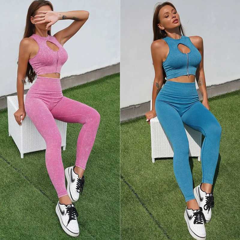 2 Piece Zipper Yoga Set Compression Outfit Women Seamless Sports Crop Vest Shorts Pants Suits Gym Wear Fitness Workout ClothesXJ250109