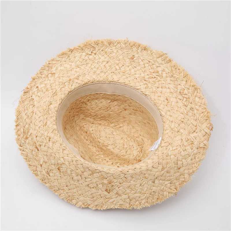 2021 New Raffia Hat Panama Straw Hat Summer Black Ribbon Wenmen Wide Brim Beach Sun Hat UV Protective Jazz Fe Hat X250109