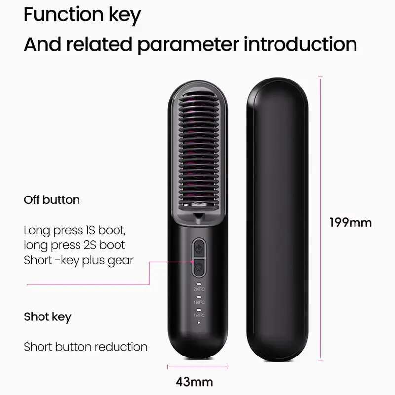 Mini Portable Rechargeable Cordless Beard Hair Straightener Brush Ceramic Heating Straightening Comb Anti Scalding Styg Tools