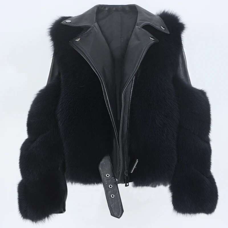 OFTBUY 2022 Real Coat Vest Winter Jacket Women Natural Fox Fur Genuine Leather Outerwear Detachable Streetwear Locomotive