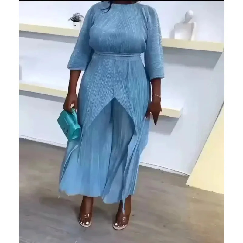 Miyake Pleated Solid Color Irregular Evening Dress Top and Pants Twopiece Set Personalized Fashion 250106