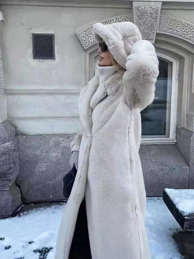 ZADORIN 2024 Elegant Lapel Double Breasted Long Faux Coat Winter Warm Fluffy Jacket Fur Coats Clothes For Women
