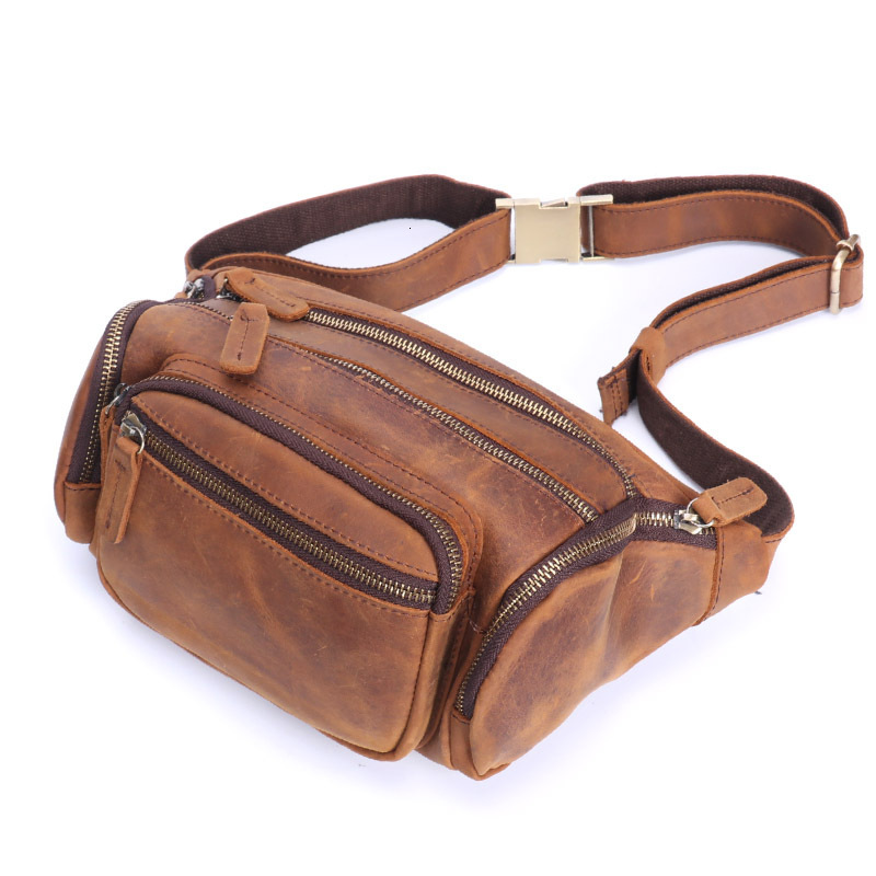 Genuine Leather Men's Chest Vintage Multi-Layered Functional Shoulder Bag