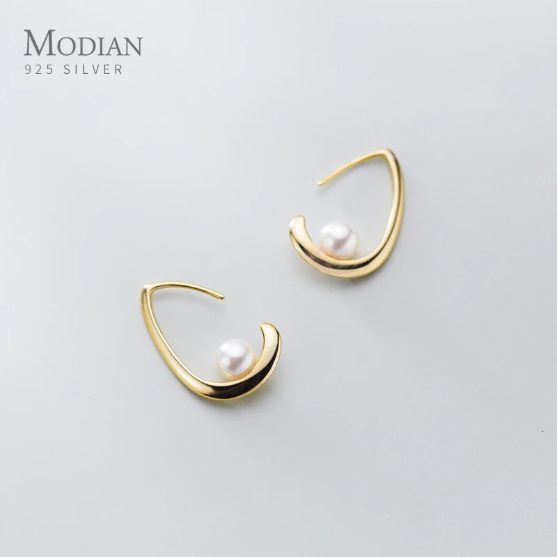 Modian Elegant Gold Pearl Water Drop shaped Earrings 925 Pure Silver Womens Fashion Pendant Earrings Exquisite Jewelry 250109