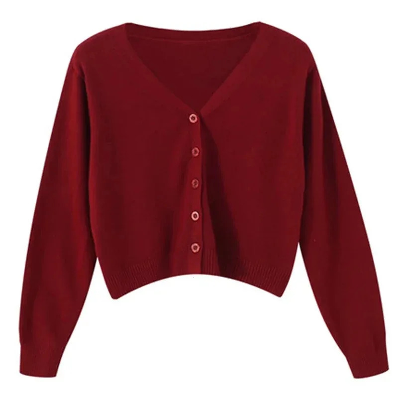 Womens Long Sleeve Cropped Cardigan V Neck Button Down Knit Lady Autumn Spring Knitted Single-breasted Cardigan Sweaters 250106