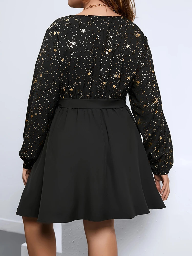 Plus Size VNeck Long Sleeve Dress Splicing n Loose Comfortable Elegant Fashion Spring Banquet Party Starlight 250106