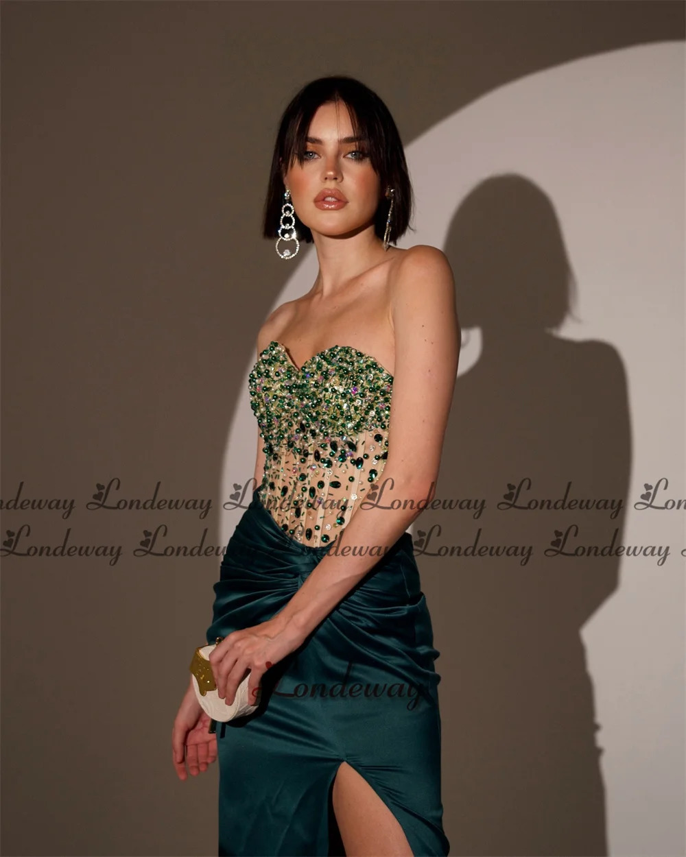 Londeway Bling Beads Prom Dress Satin Mermaid with Slit Gala Saudi Arabric Vestido De Noche Fiesta Bespoke Party Gown Customized 250106