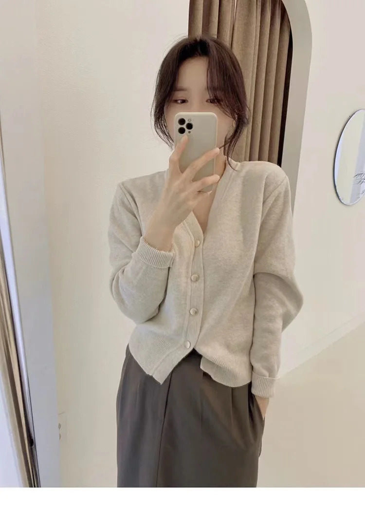 Long Sleeve Cashmere Cardigan Women Knitted Sweaters Autumn and Winter VNeck Top 250108