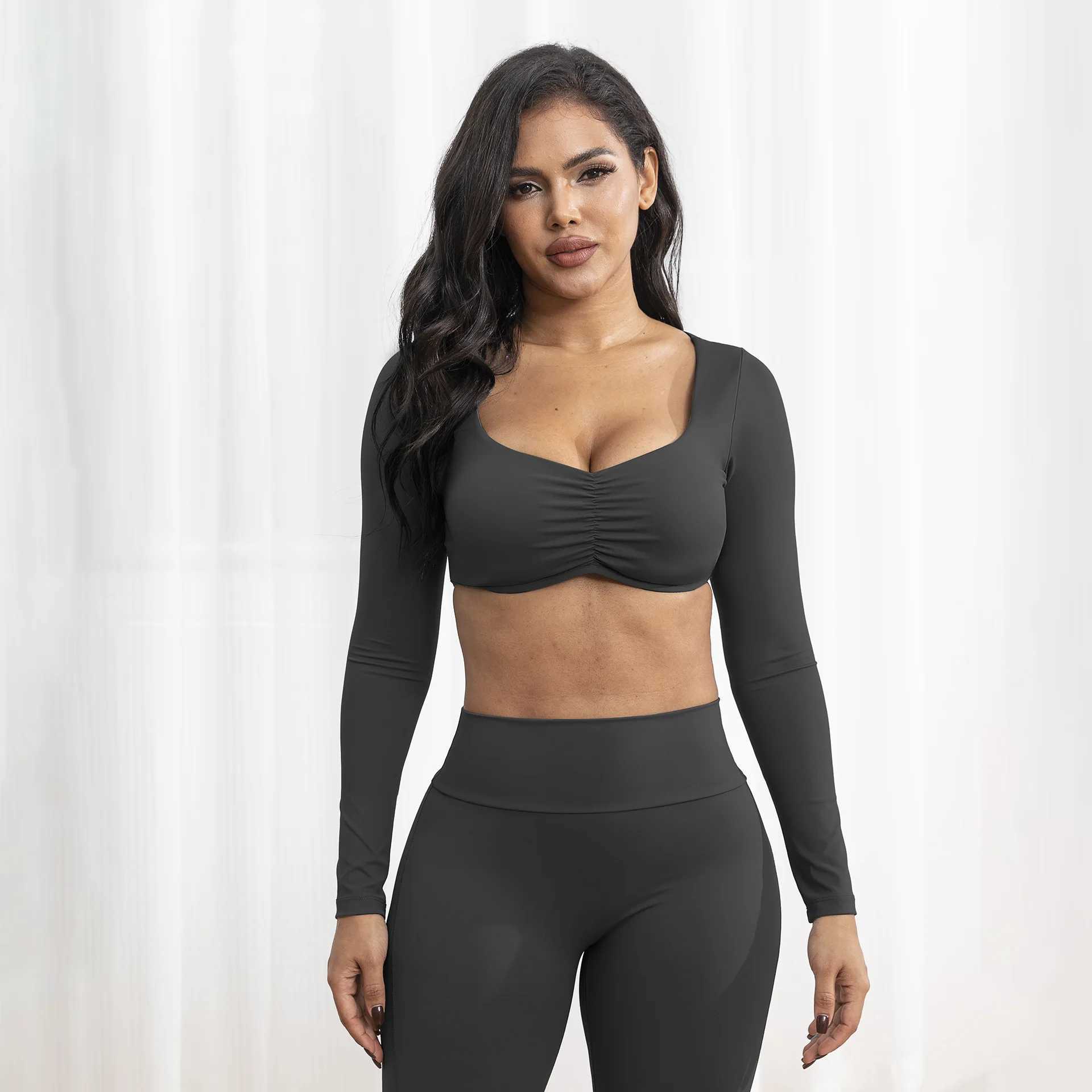 Long Sleeve top Flared Pants Fitness Suits Sell Separately Sports Gym Training Yoga 2 Piece Sets Womens Outfits Workout ClothesXJ250109