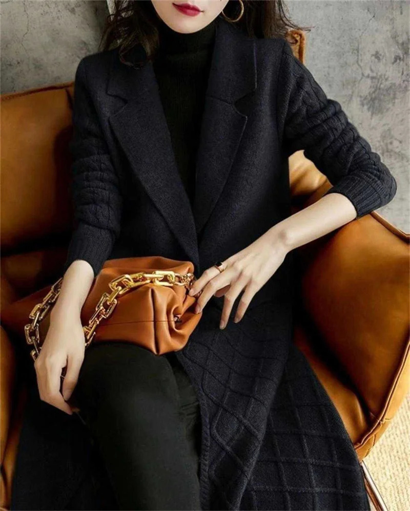 Korean French Style Cashmere Sweater Ladies Wool Windbreaker Cardigan Autumn Winter Women Knitted Sweater Long Cardigan Coat 250106