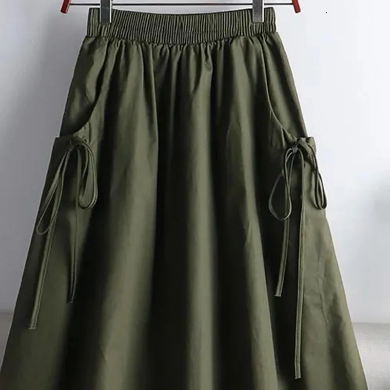 Solid Elastic Waist Drawstring Skirt Women Spring Summer Streetwear Thin AllMatch ALine Skirts Woman Lazy Style Loose 250106