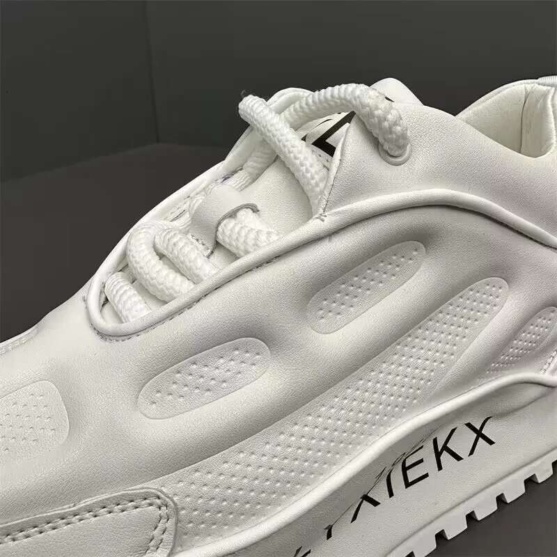 Chunky Sneakers Men Cover Bot tom Air Cush i on Board Fashion Casual Genuine Leather Increased Internal Platf orm Sh oes