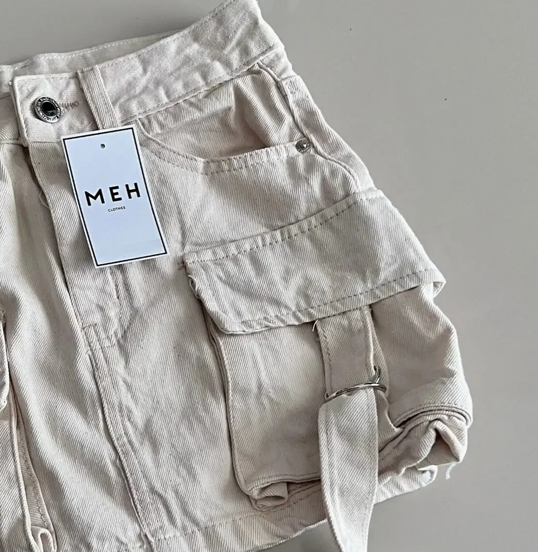 Y2k Harajuku Retro Mini Skirt Womens Fashionable Off White Multi Pocket Ultra Short Denim Gothic Casual Sexy 250106