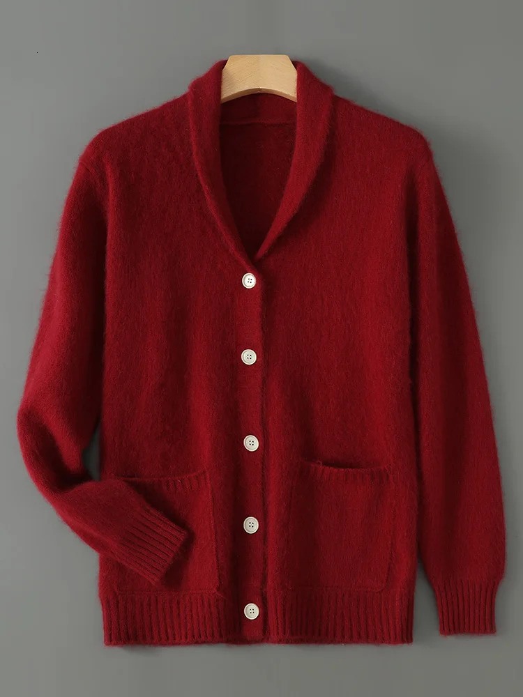Quality 100% Mink Cashmere Autumn Winter Woman Plus Size 5XL VNeck Cardigan Sweater Knitting thicken Knitwear Solid Color Tops 250108