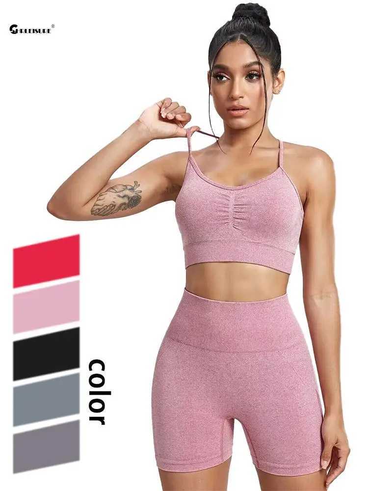 CHRLEISURE Seamless Sports Set Womens 2PCS Yoga Suit Fitness Bra with Cycling Shorts Gym Elastic Workout Outfit ActivewearXJ250109
