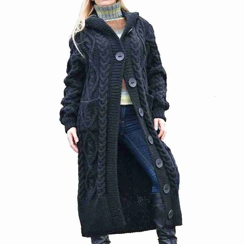 Xingqing Winter Long Cardigan Women Fashion Solid Color Single Breasted Long Sleeve Hooded Sweater Tops with Pockets Streetwear 250106