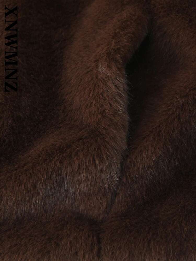 XNWMNZ 2024 Autumn New Lady Classic Turn-Down Collar Faux Fur Outerwear Coat Casual Female Long Sleeve Jacket Ruffles Thick Top