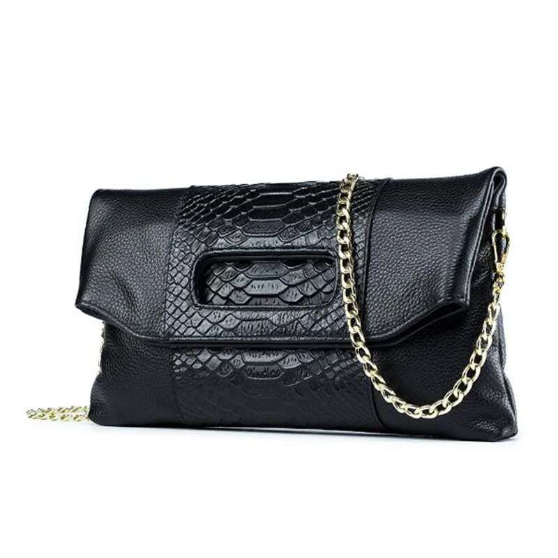 TOPHIGH Snake Pattern Handbags Genuine Leather Fashion Envelope Clutch Bag For Women 2025 Day Clutches Wristlet Bags
