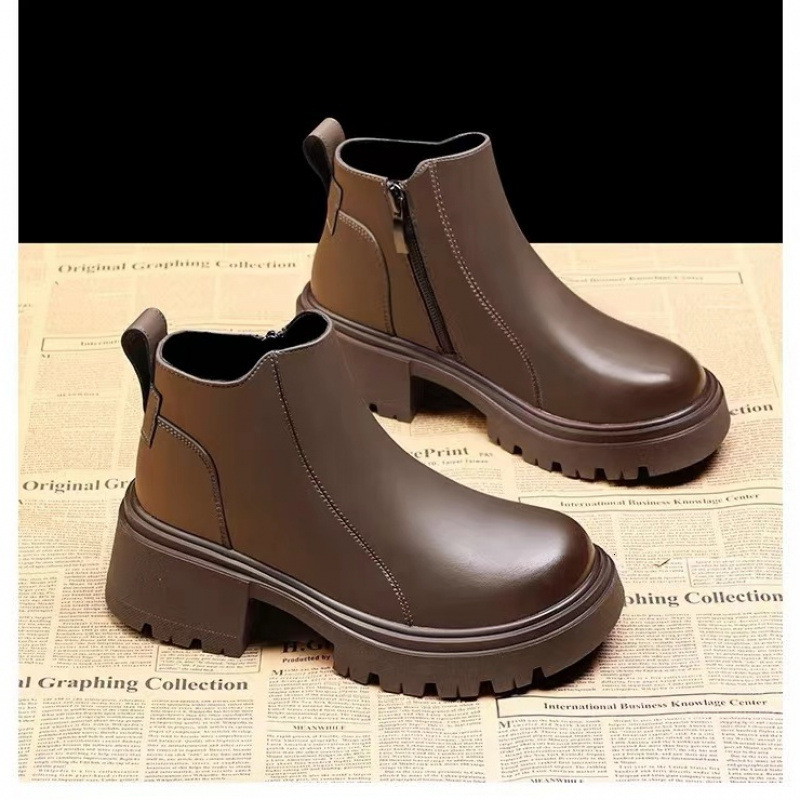 Leather Thick Heel Huizhou Martin Boots for Women Autumn and Winter 2023 New Versatile Thick Bottom Side Zipper with Velvet Casual Short Boots