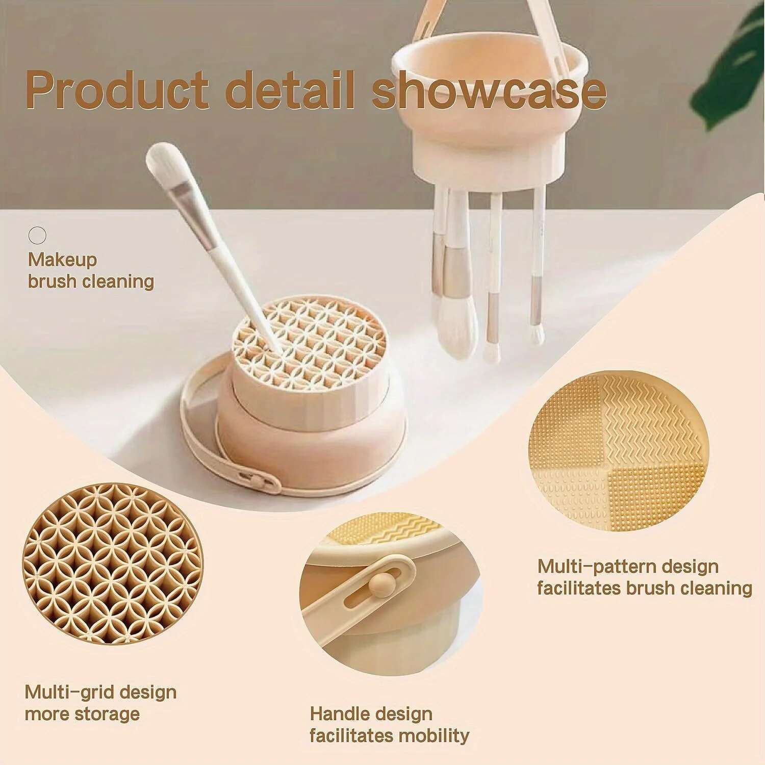 2-Piece Set - Pad Cleaner, 3-in-1 Silicone Brush Cleaning Bowl and Gray Makeup