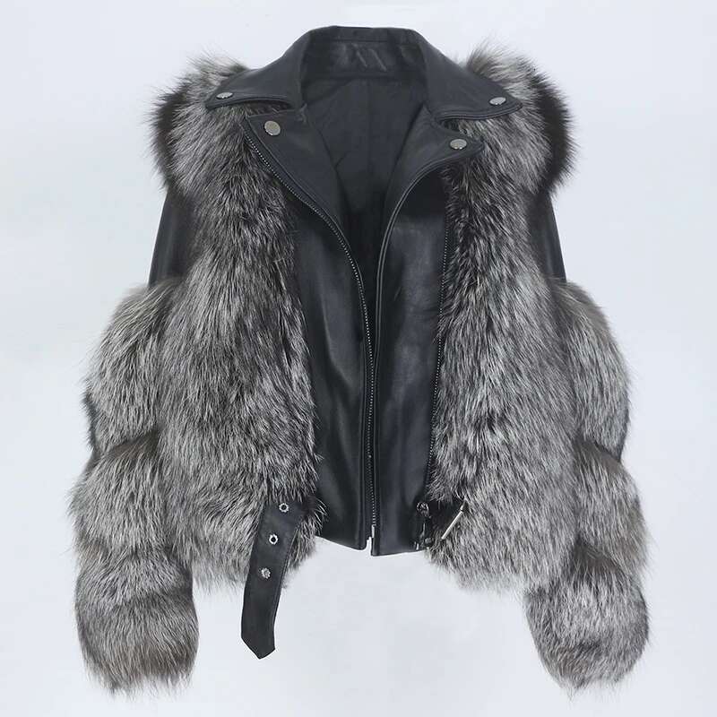 OFTBUY 2022 Real Coat Vest Winter Jacket Women Natural Fox Fur Genuine Leather Outerwear Detachable Streetwear Locomotive