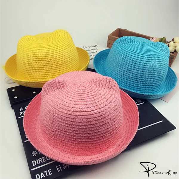 Boys hat girls sun hat summer childrens Panama sun hat childrens ear decoration sun hat solid childrens soft cushion Panama hat X250109
