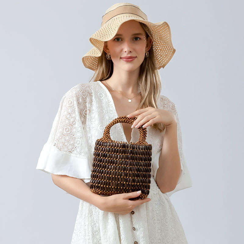 Summer Trend: Wooden Bead Hand Woven Niche Design, Hand-Held Commuting Bag, High-End Women's Bags