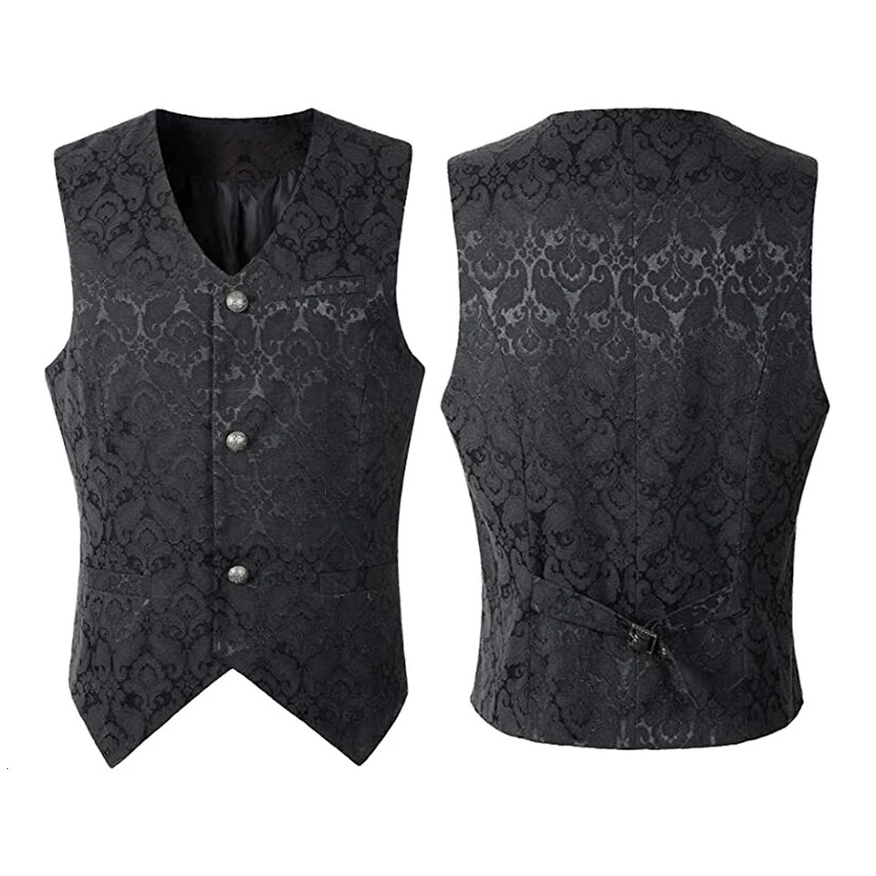 Mens Elegant Vintage Tank Top Steampunk Jacquard Waistcoat Gothic Victorian Gentleman Vest 250107