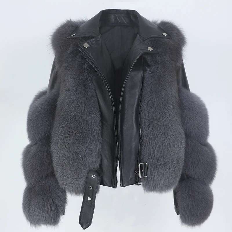 OFTBUY 2022 Real Coat Vest Winter Jacket Women Natural Fox Fur Genuine Leather Outerwear Detachable Streetwear Locomotive
