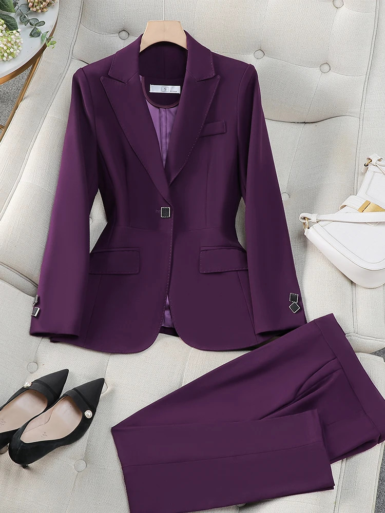 Autumn Winter Women Pant Suit Office Ladies Female Business Work Wear 2 Piece Set Formal Blazer Jacket And Trouser 250106