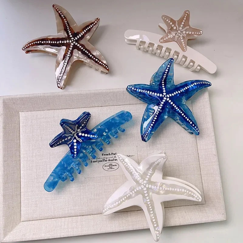 Ocean Series Starfish Hair Claw Acetate Simulation Marine Life Blue Starfish Crab Hair Clips for Women Beach Hair Accessories 250103