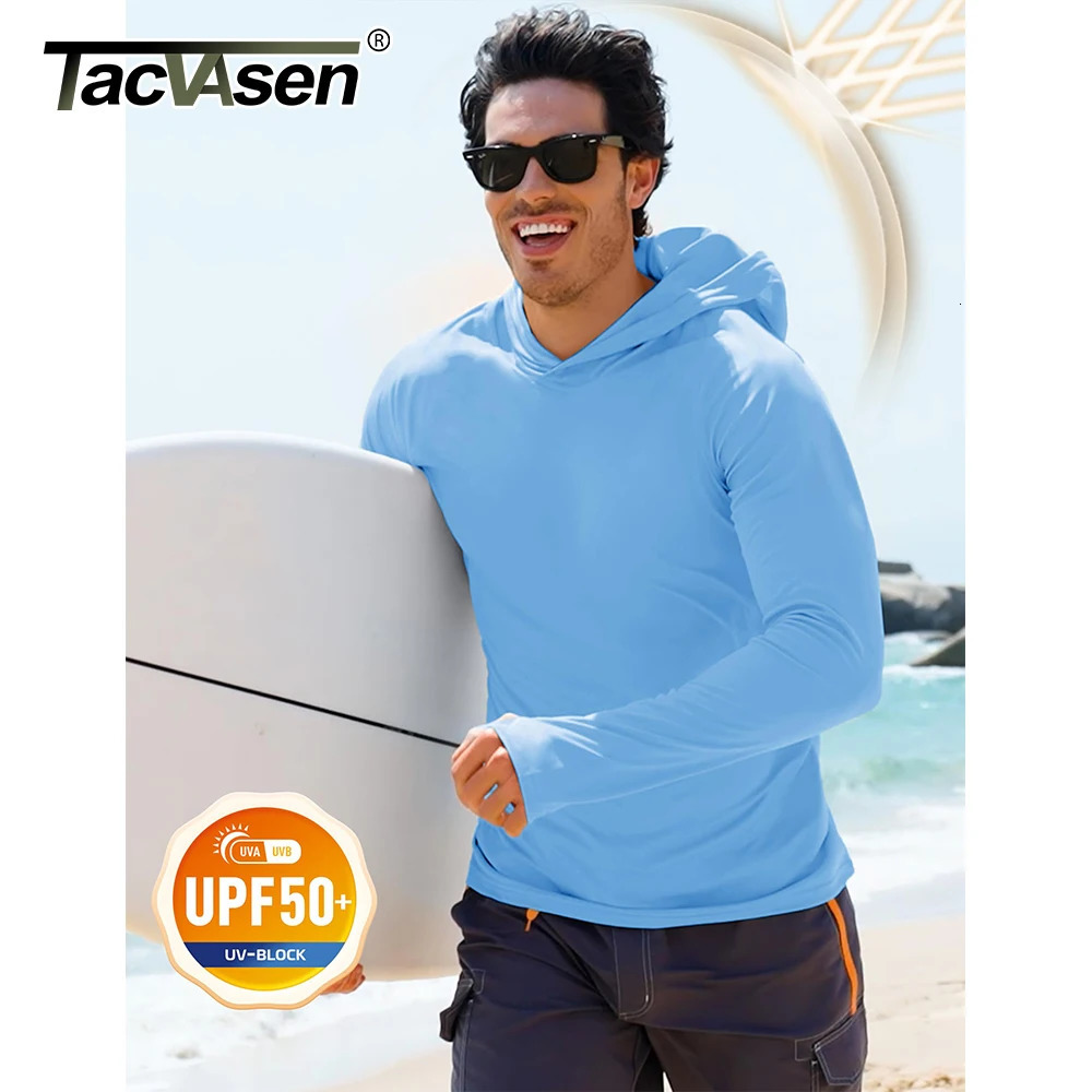 TACVASEN Lightweight Long Sleeve Sun Protection TShirts Mens Quick Dry UPF 50 Outdoor Shirts with Hoods Fishing Running Shirt 250106