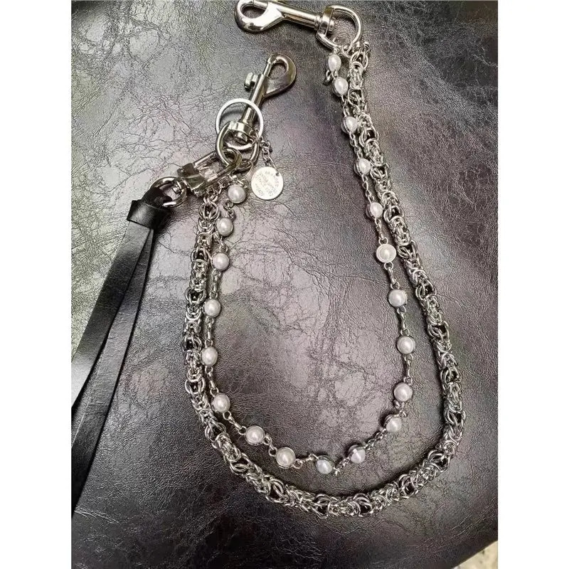 Retro Concise Bilayer Clamp Beads Biker Chain Sheepskin Sheath Hip Hop Punk Style Keychains For men y2k Pants Chain Accesories 250107