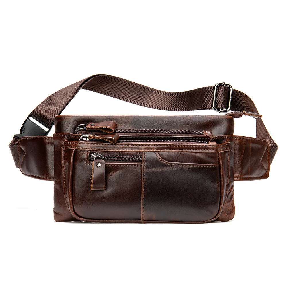 High Quality Crazy Horse Chest Retro Men's Genuine Leather Waist Large Capacity Crossbody Bag