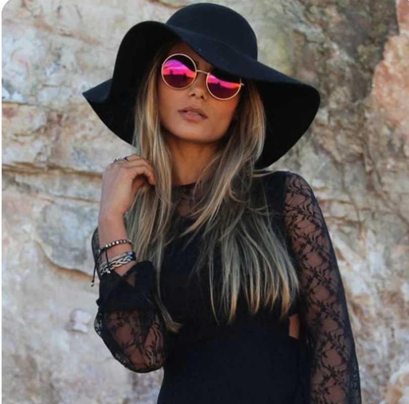French retro warm large Brim colored felt hat unisex Fe Fashion De Bucket Hat church wedding hat complete set X250109