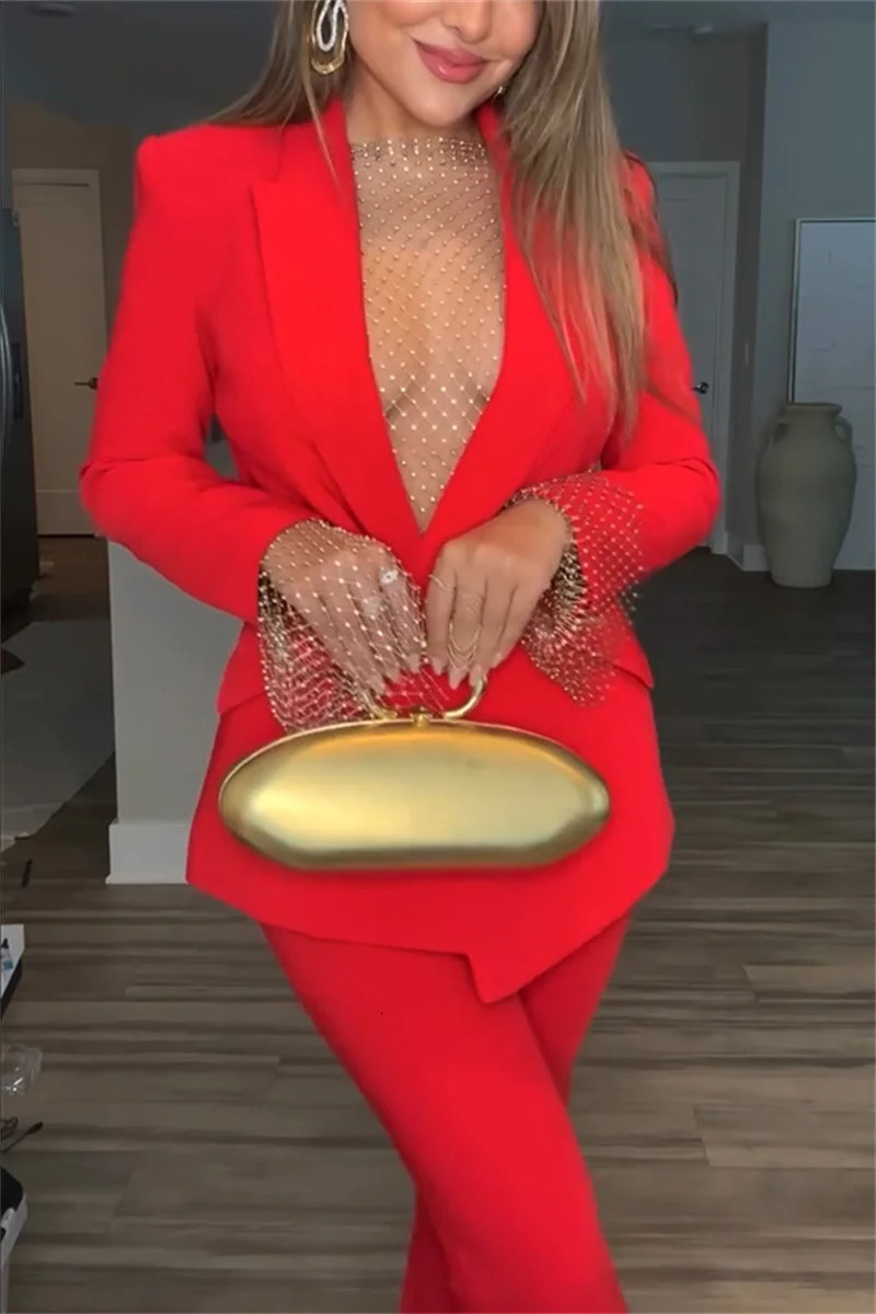 Woman Elegant Blazer Sets Autumn Fashion Womens Notched Collar Coat Pocket n Pants Set Work Commuting Two Piece Suit 250106