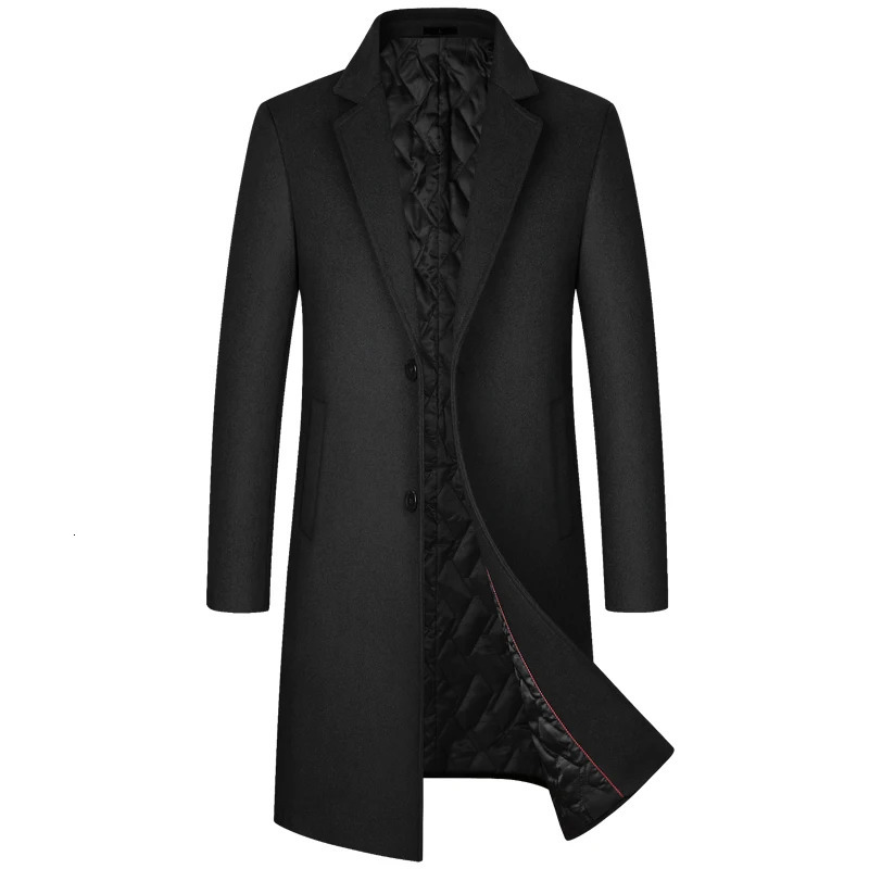 2023 Winter Wool Coat Men Fashion Long Blends England Style Business Casual Trench Solid Thick Coats Jackets 250106