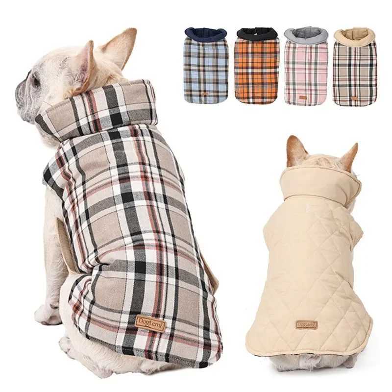 New Reversible Dog Jacket Winter Waterproof Nylon Warm Large Dog Clothes Lattice Cozy Dog Coat French Bulldog Labrador CostumeXJ250109