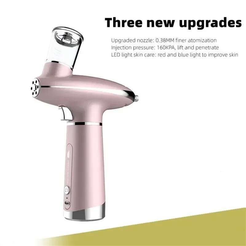 Portable Airbrush Water Nebulizer Smooth Red Blue Light Skin Rejuvenation Injector Oxygen Meter Facial Beauty Sprayer