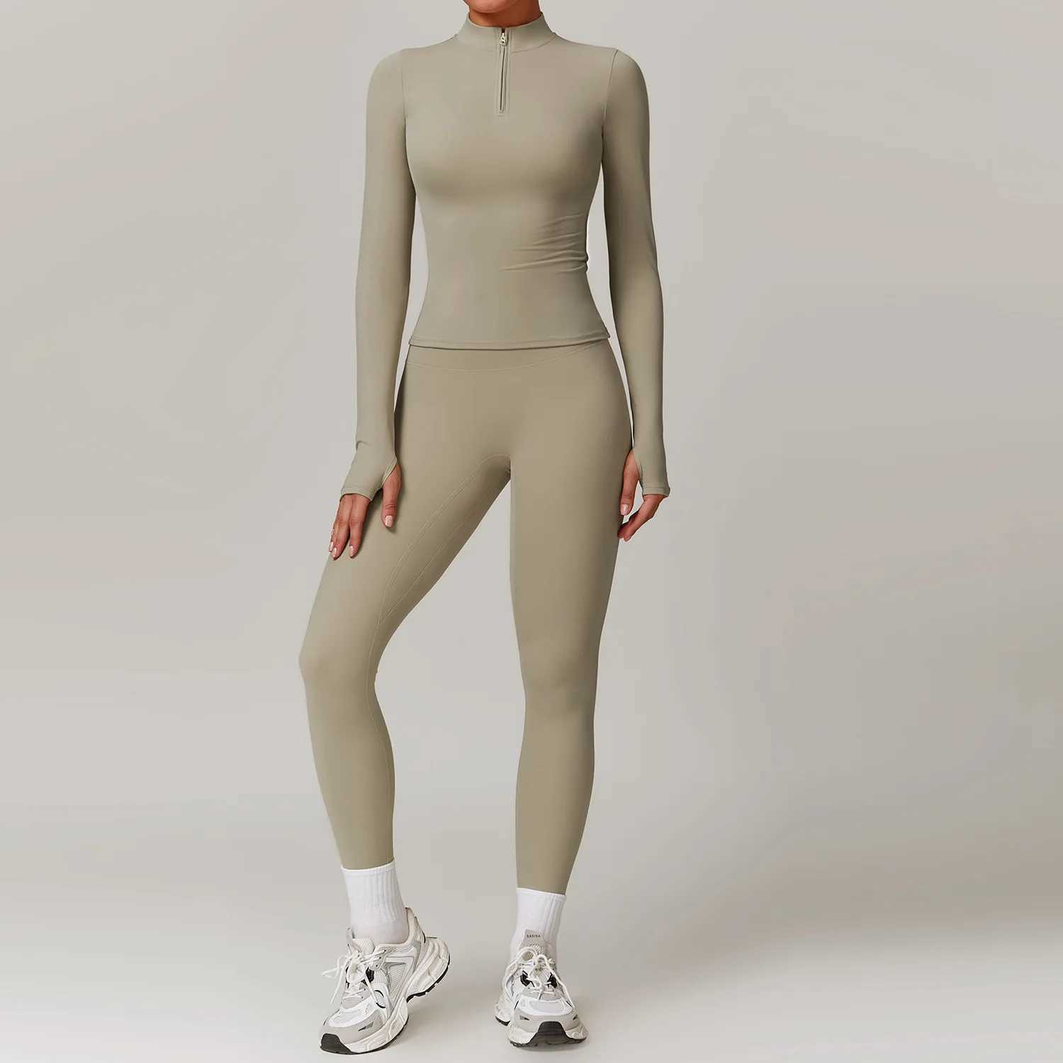 Gym Set Women Sportwear Zipper Long Sleeve Yoga Clothing Fitness Crop Top High Waist Leggings 2 Piece Workout Suit Sports SuitsXJ250109