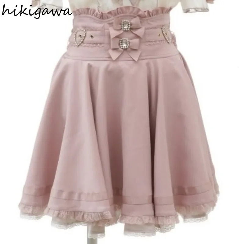 Faldas Mujer De Moda Japanese Women Skirts Patchwork Lace Bow Jupe Plaid Summer Saia High Waist Aline Fashion Y2k Skirt 250106