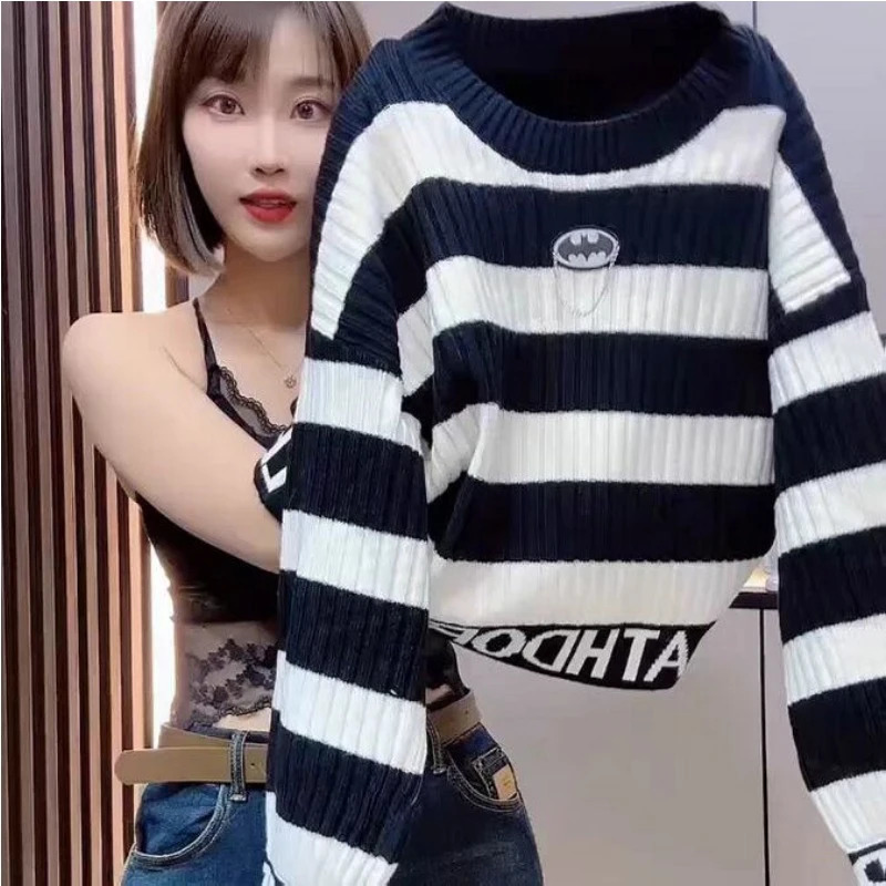 Autumn Winter Fashion Letter Striped Knitwear Women Simplicity Thick Oneck Long Sleeve Sweater Casual Allmatch Knitting Tops 250108
