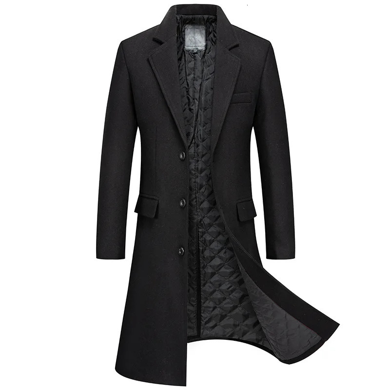 Autumn Winter Long Wool Blends Men Fashion Woolen Coats Business Casual Solid Turn Down Collar Thick Trench Jacket 250106