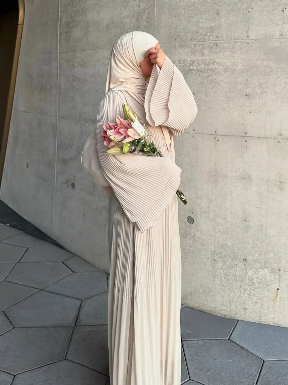 Eid Muslim Dress for Women Pleated Flare Sleeve Jalabiya Kaftan Islam Vestidos Arab Long Robe Ramadan Morocco Dubai Abayas 250106