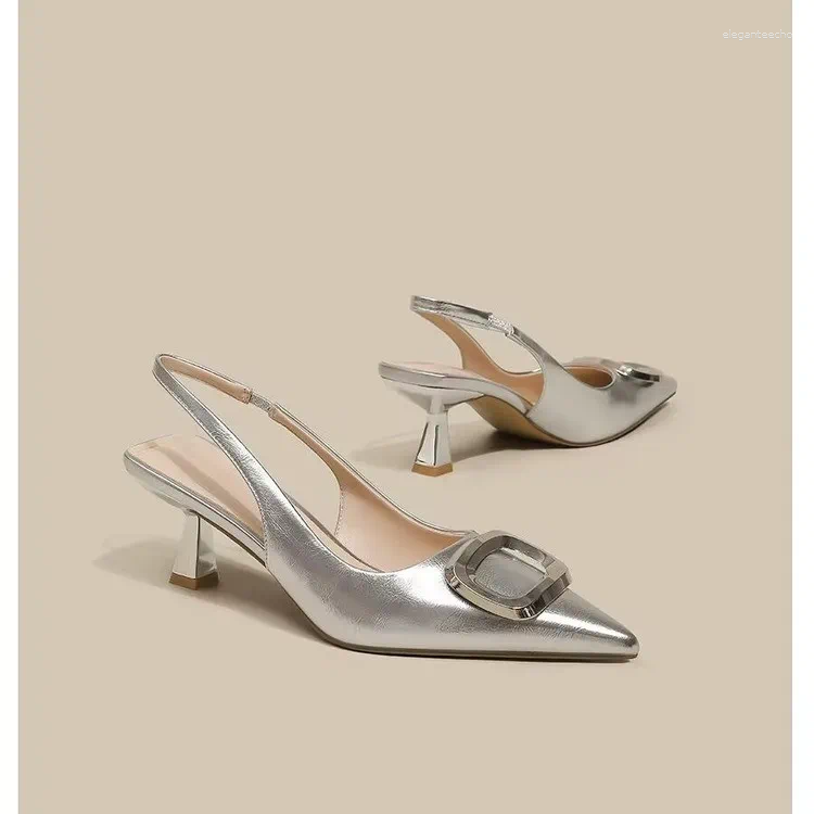 2025 S Fashion Designer Sandals Brand Woman Shoes Spring Ladies High Heels Elegant Med Heel Pointed Toe Slip On Sandal Mules