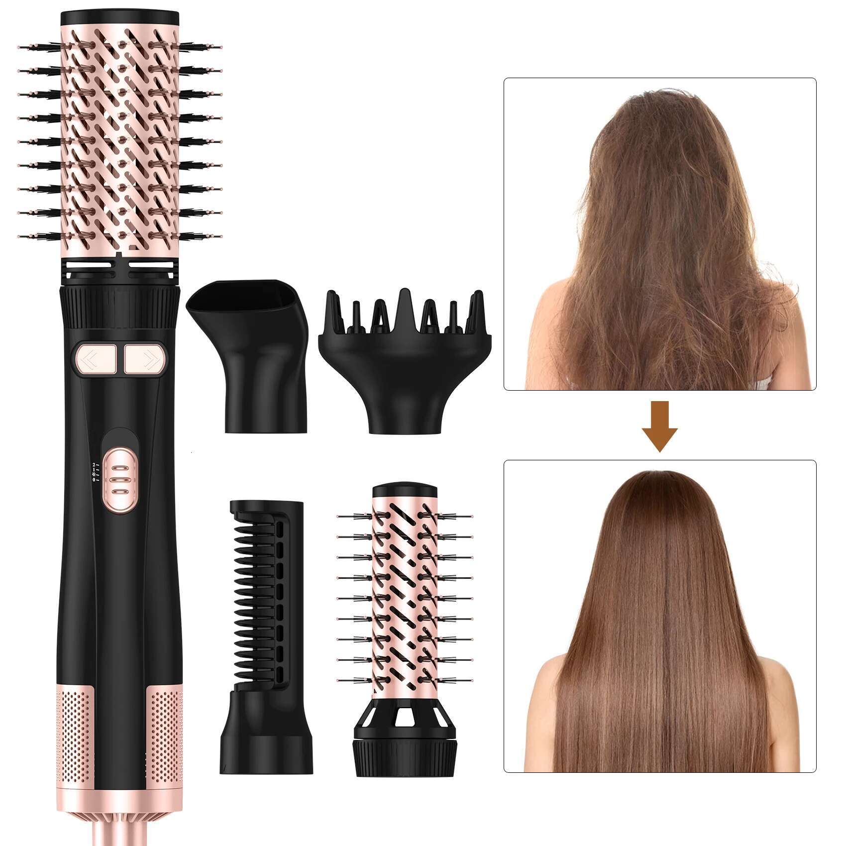 Hair 5 in 1 Blow Dryer Spinning Curg with 2 Rotating Brushes (1.5" & 2") Hot Air Brush Style
