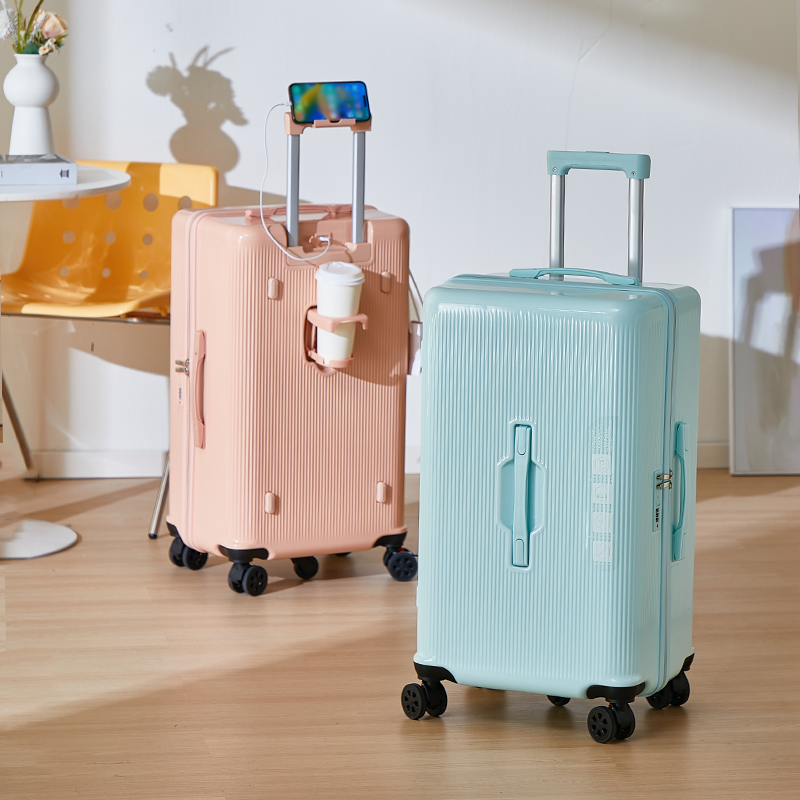 Zippered suitcase, 5 swivel wheels, pp hard shell suitcase with USB charging, large family travel and carry-on luggage 20/24/28/30/32 inch
